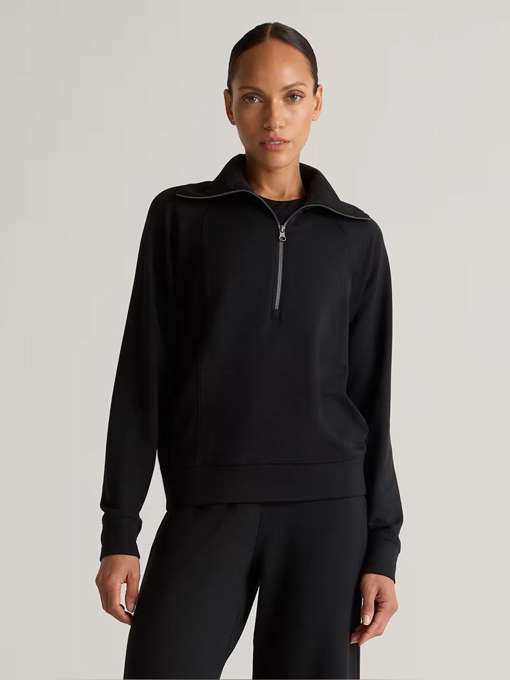 Quince SuperSoft Fleece Half Zip Size Medium Black Pullover Collared Modal